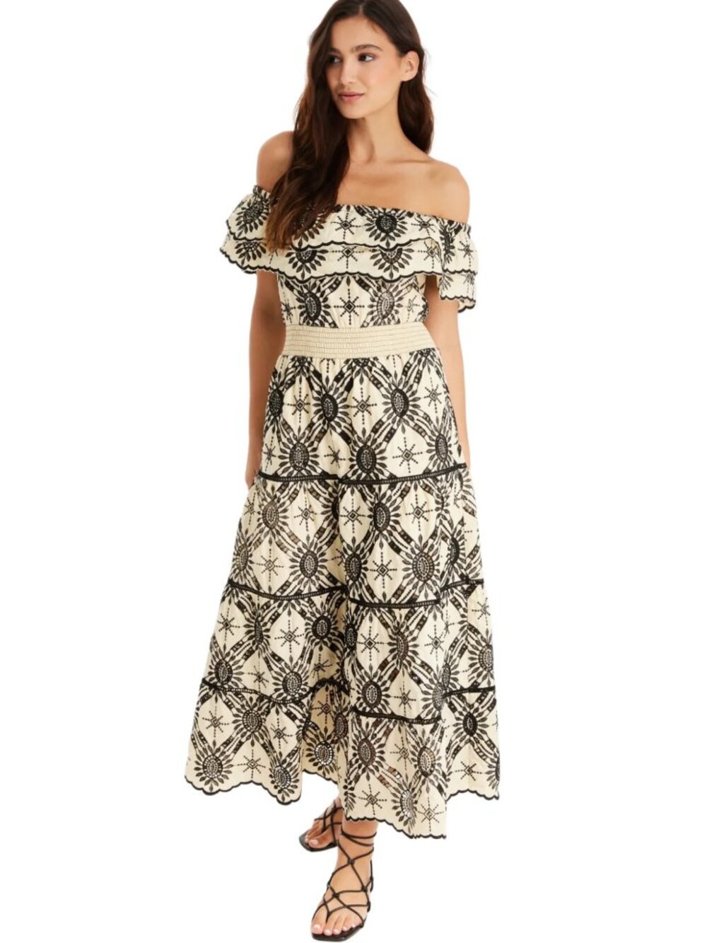 Allison New York Annabelle Maxi Dress | Black & Cream Boho Maxi | Small